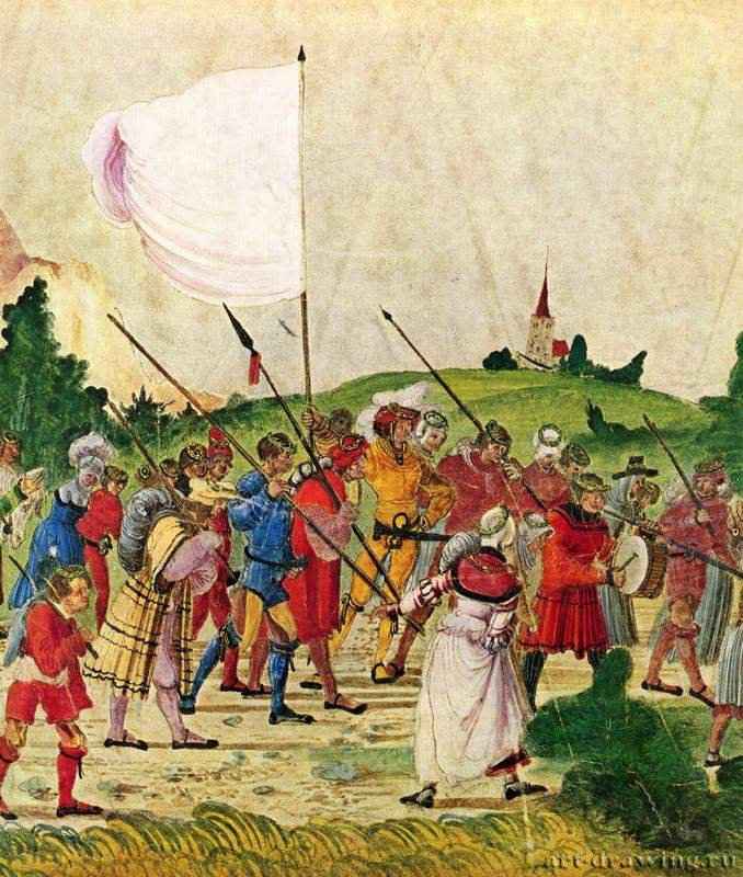 Триумфальное шествие императора Максимилиана, Обоз. Деталь. 1513-1515 - The triumphal march of the Emperor Maximilian, waggons. Detail. 1513-1515
ПергаментВозрождениеГерманияВена. АльбертинаДунайская школа, книжная миниатюра. Заказчик: император Максимилиан, при участии альтдорфской мастерской