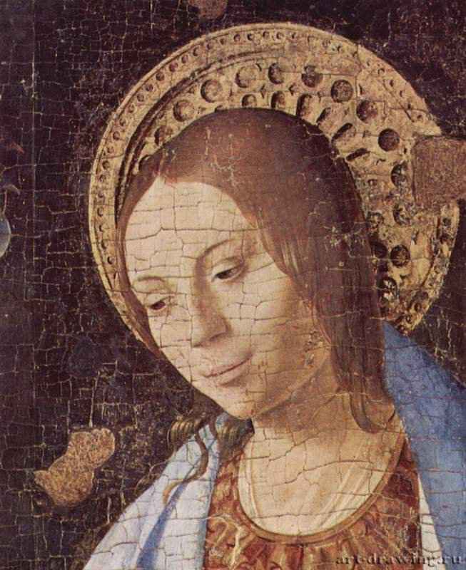 Благовещение, фрагмент. Деталь: голова Марии. 1474 - The Annunciation, detail. Detail: head of Mary. 1474
Холст, маслоВозрождениеИталияСиракузы. Национальный музей, палаццо Белломо