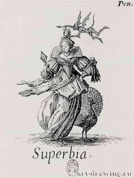 Серия "Семь смертных грехов", Гордыня. 1617-1620 - 76 х 57 мм. Офорт. Париж. Национальная библиотека, Кабинет эстампов. Франция.