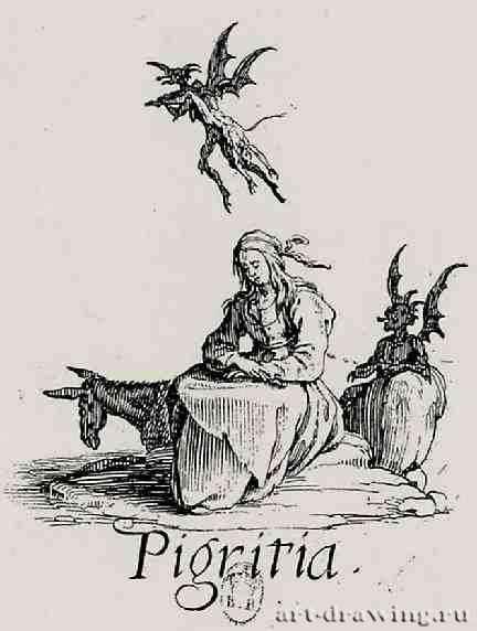 Серия "Семь смертных грехов", Лень (Бездеятельность). 1617-1620 - 76 х 57 мм. Офорт. Париж. Национальная библиотека, Кабинет эстампов. Франция.