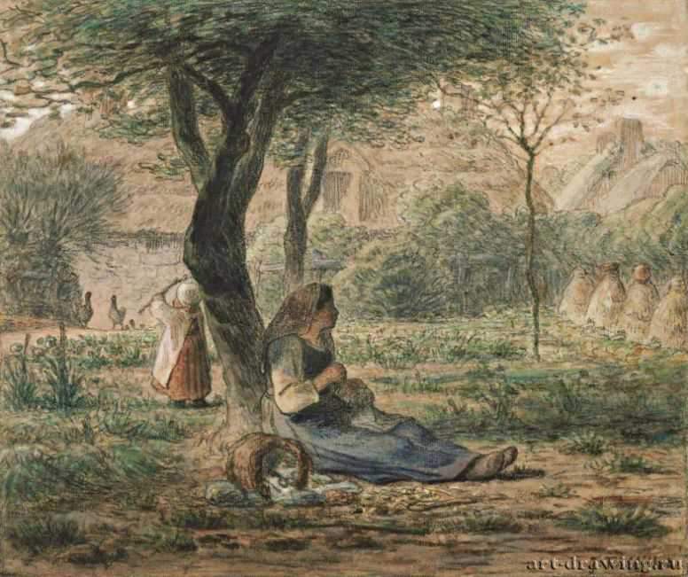 В саду, 1860 г. - Акварель, пастель, бумага, карандаш; 31,5 x 37,5 см. Музей изящных искусств. Бостон. Франция.