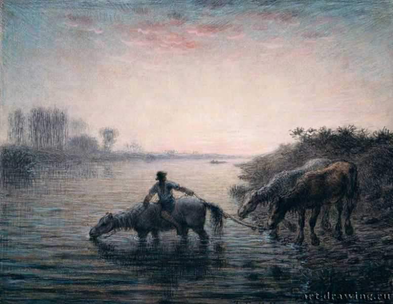 Водопой, 1866 г. - Карандаш, пастель, бумага; 38,1 x 48,3 см. Музей изящных искусств. Бостон. Франция.