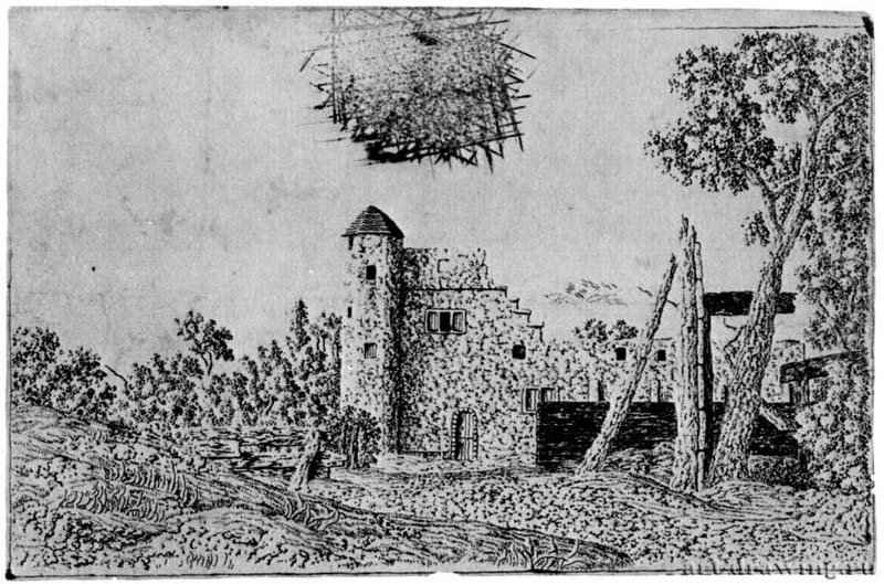 Руины монастыря 1621-1632 - Офорт, черный оттиск на белой бумаге 138 x 210 мм Британский музей Лондон