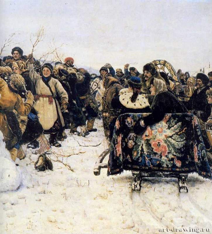 Взятие снежного городка. Фрагмент, 1891 г. - Холст, масло; 156 х 282 см. Государственный Русский музей. Санкт-Петербург. Россия.