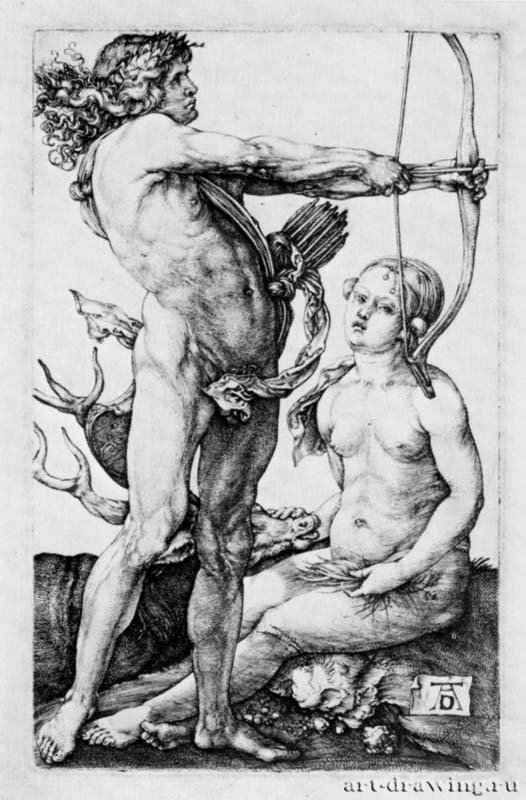Альбрехт Дюрер: Аполлон и Диана 1502-1503. 11,5 х 7. Резцовая гравюра на меди.