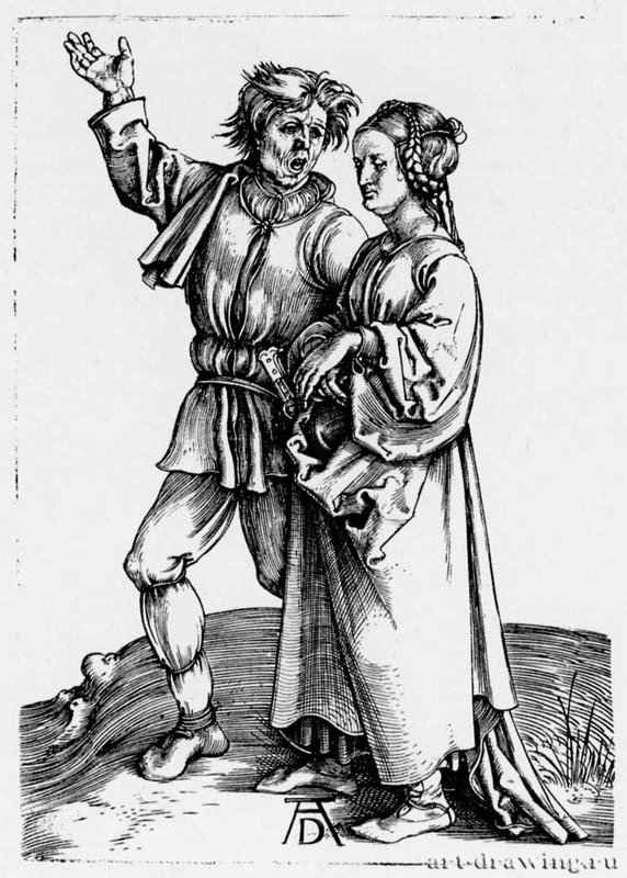 Крестьянская пара. 1496-1497 - 10,8 х 7,7 Резцовая гравюра на меди Музей Метрополитен, Отделение рисунка Нью-Йорк